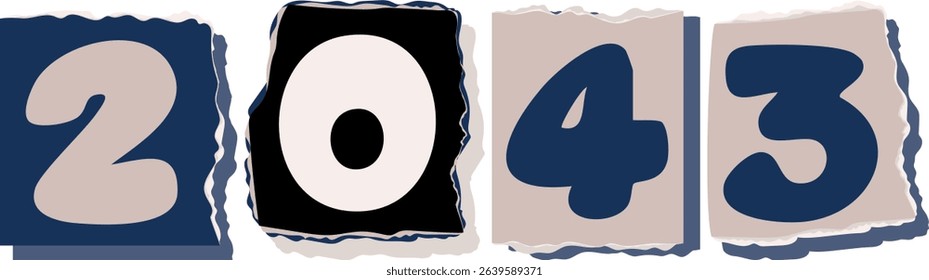 2043 Retro torn paper number Design art