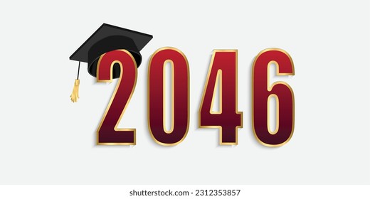 2046 3D text with graduation hat. vector illustration