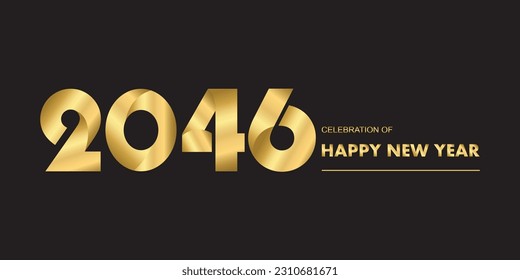 2046 New year celebrations gold greetings poster isolated over black background