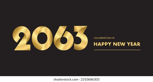 2046 New year celebrations gold greetings poster isolated over black background