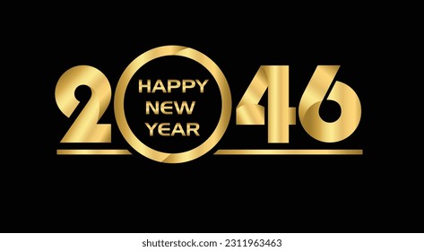 2046 New year celebrations gold greetings poster isolated over black background