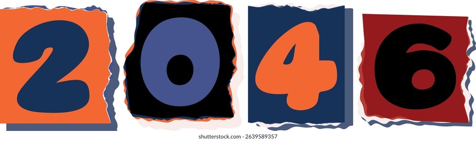 2046 Retro torn paper number Design art