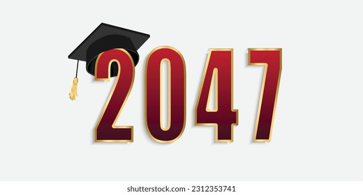 Texto 3D del 2047 con sombrero de graduación. ilustración vectorial