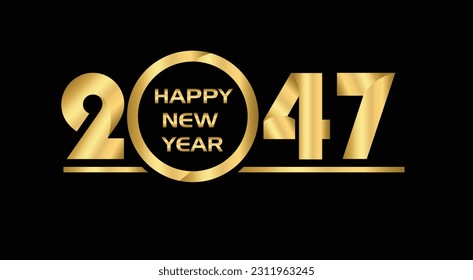 2047 New year celebrations gold greetings poster isolated over black background