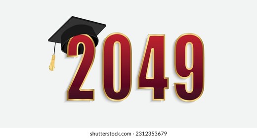 2049 3D text with graduation hat. vector illustration