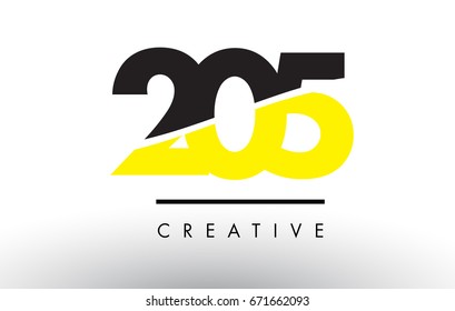 205 Black and Yellow Number Logo Design cut in half.