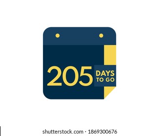 205 days to go calendar icon on white background, 205 days countdown, Countdown left days banner image