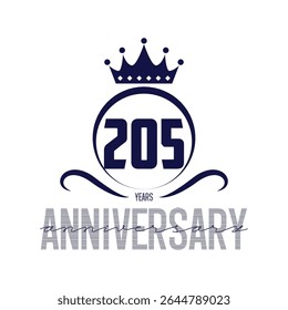 205 anos modelo de logotipo de aniversário. 205 anos de design de celebração de aniversário. Vetor e ilustração.em