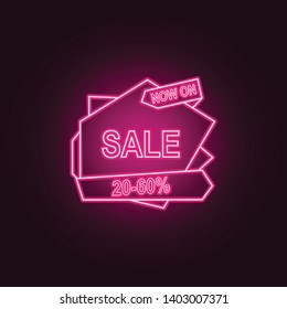 20-50 discount on the tape neon icon. Elements of Sale set. Simple icon for websites, web design, mobile app, info graphics
