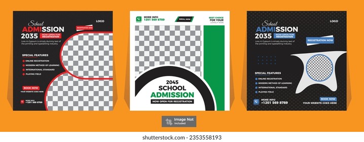 2050 School Admission Social Media post Template set with 3 color.