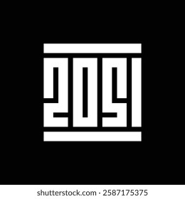 2051 happy new year logo text vector illustration, year 2051 monogram logo, white on black background