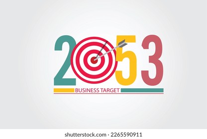  2053 New Year numbers with business target colorful banner. Cover of business diary for 2053 with wishes.