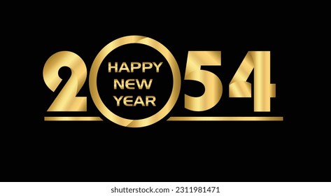 2054 New year celebrations gold greetings poster isolated over black background