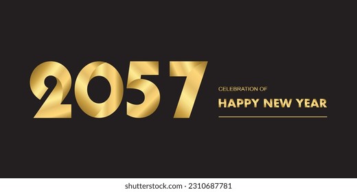 2057 New year celebrations gold greetings poster isolated over black background