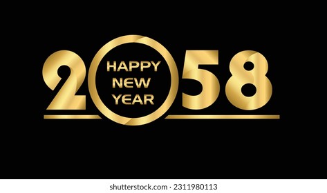 2058 New year celebrations gold greetings poster isolated over black background