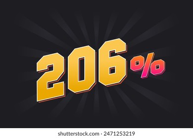 206% discount banner with dark background and yellow text. 206 percent sales promotional design.