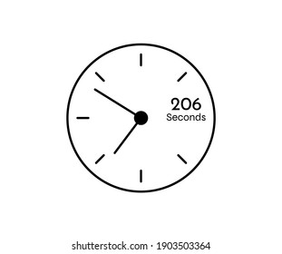 206 seconds Countdown modern Timer icon. Stopwatch and time measurement image isolated on white background