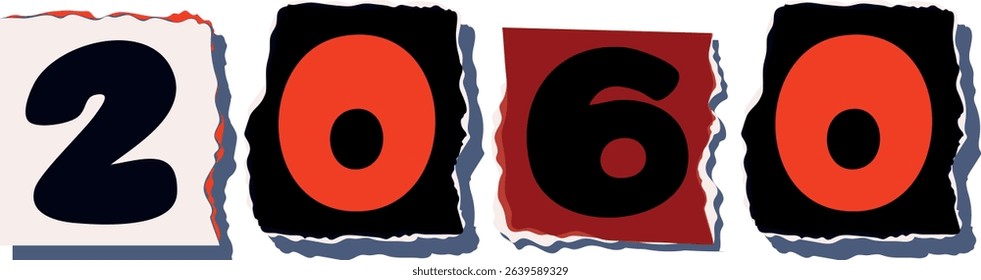 2060 Retro torn paper number Design art