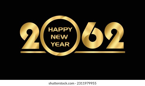 2062 New year celebrations gold greetings poster isolated over black background