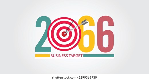 2066 New Year numbers with business target colorful banner. Cover of business diary for 2066 with wishes.
