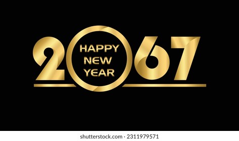 2067 New year celebrations gold greetings poster isolated over black background