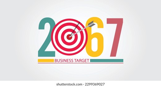 2067 New Year numbers with business target colorful banner. Cover of business diary for 2067 with wishes.