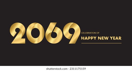 2069 New year celebrations gold greetings poster isolated over black background