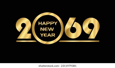 2069 New year celebrations gold greetings poster isolated over black background