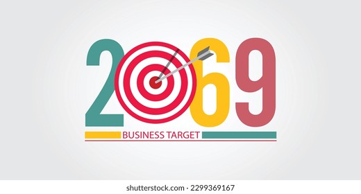 2069 New Year numbers with business target colorful banner. Cover of business diary for 2069 with wishes.