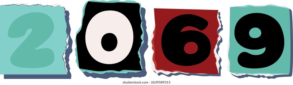 2069 Retro torn paper number Design art