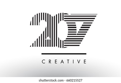 207 Black and White Number Logo Design with Vertical and Horizontal Lines.