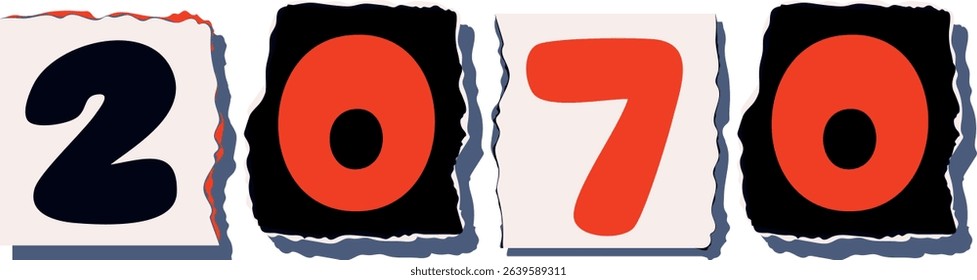 2070 Retro torn paper number Design art