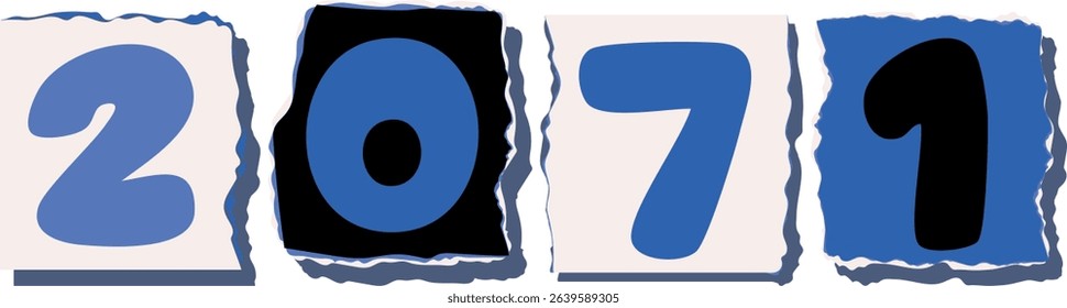 2071 Retro torn paper number Design art
