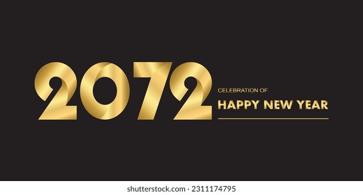 2072 New year celebrations gold greetings poster isolated over black background