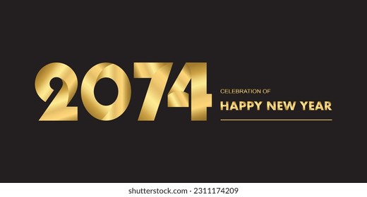 2074 New year celebrations gold greetings poster isolated over black background