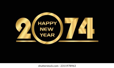 2074 New year celebrations gold greetings poster isolated over black background