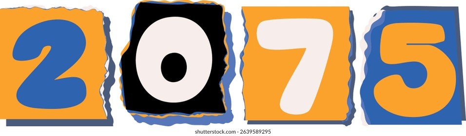2075 Retro torn paper number Design art