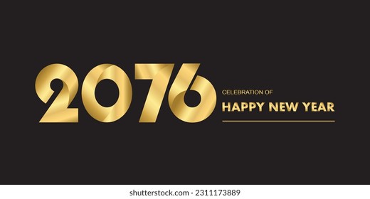 2076 New year celebrations gold greetings poster isolated over black background