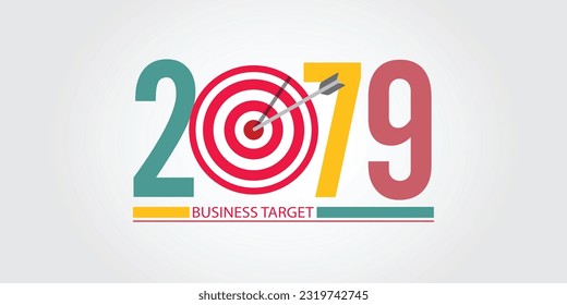 2079 New Year numbers with business target colorful banner. Cover of business diary for 2079 with wishes.