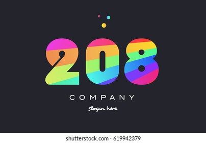 208 creative color green orange blue magenta pink number digit company logo vector icon spectrum