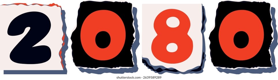 2080 Retro torn paper number Design art