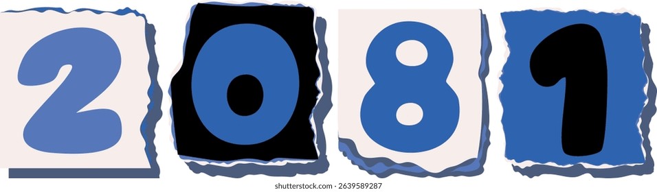 2081 Retro torn paper number Design art