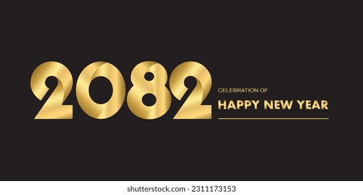 2082 New year celebrations gold greetings poster isolated over black background