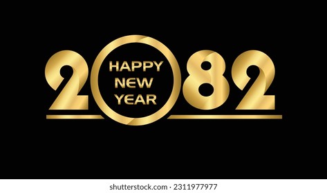 2082 New year celebrations gold greetings poster isolated over black background