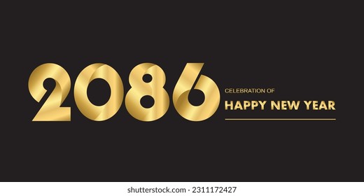 2086 New year celebrations gold greetings poster isolated over black background