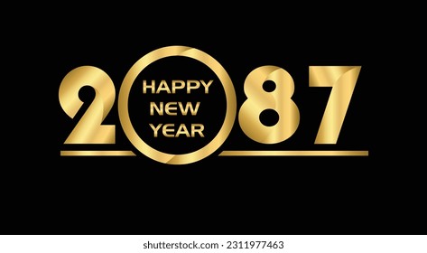 2087 New year celebrations gold greetings poster isolated over black background