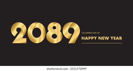 2089 New year celebrations gold greetings poster isolated over black background