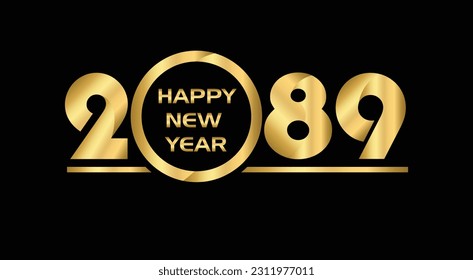 2089 New year celebrations gold greetings poster isolated over black background