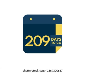 209 days to go calendar icon on white background, 209 days countdown, Countdown left days banner image