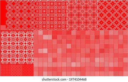 209 Universal geometric multicolored patterns. Vector textures can be used to wrapping wallpaper, template filling, web background, surface textures. Set of red ornaments 